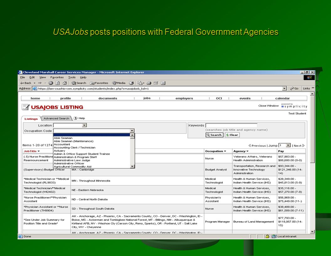 USAJobs posts positions with Federal Government Agencies