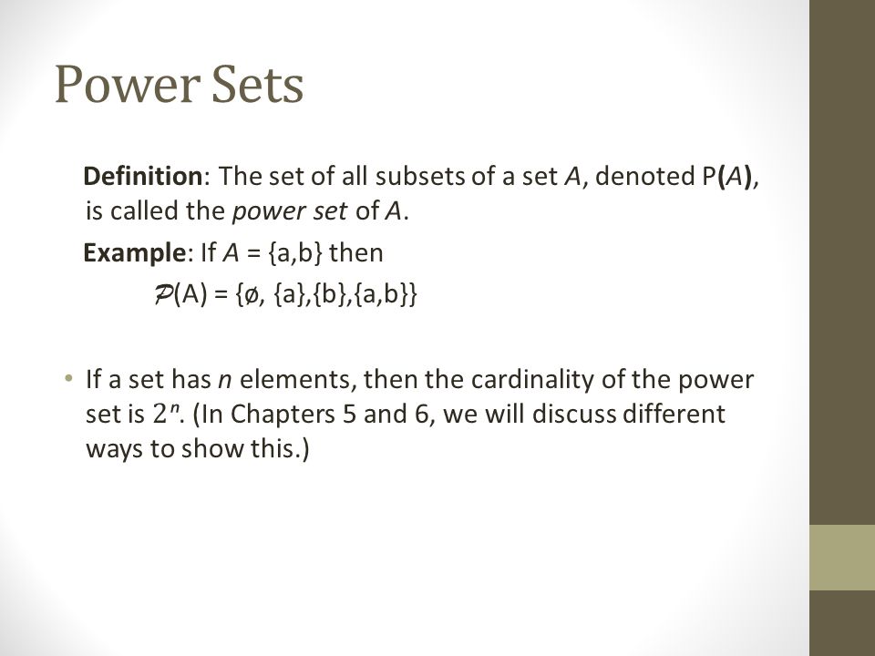 Power Set - Definition, Cardinality, Properties, Proof, Examples.