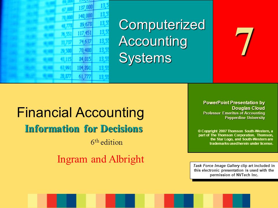 7-1 PowerPoint Presentation by Douglas Cloud Professor Emeritus of Accounting Pepperdine University © Copyright 2007 Thomson South-Western, a part of The Thomson Corporation.