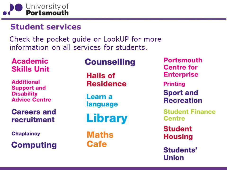 Check the pocket guide or LookUP for more information on all services for students.