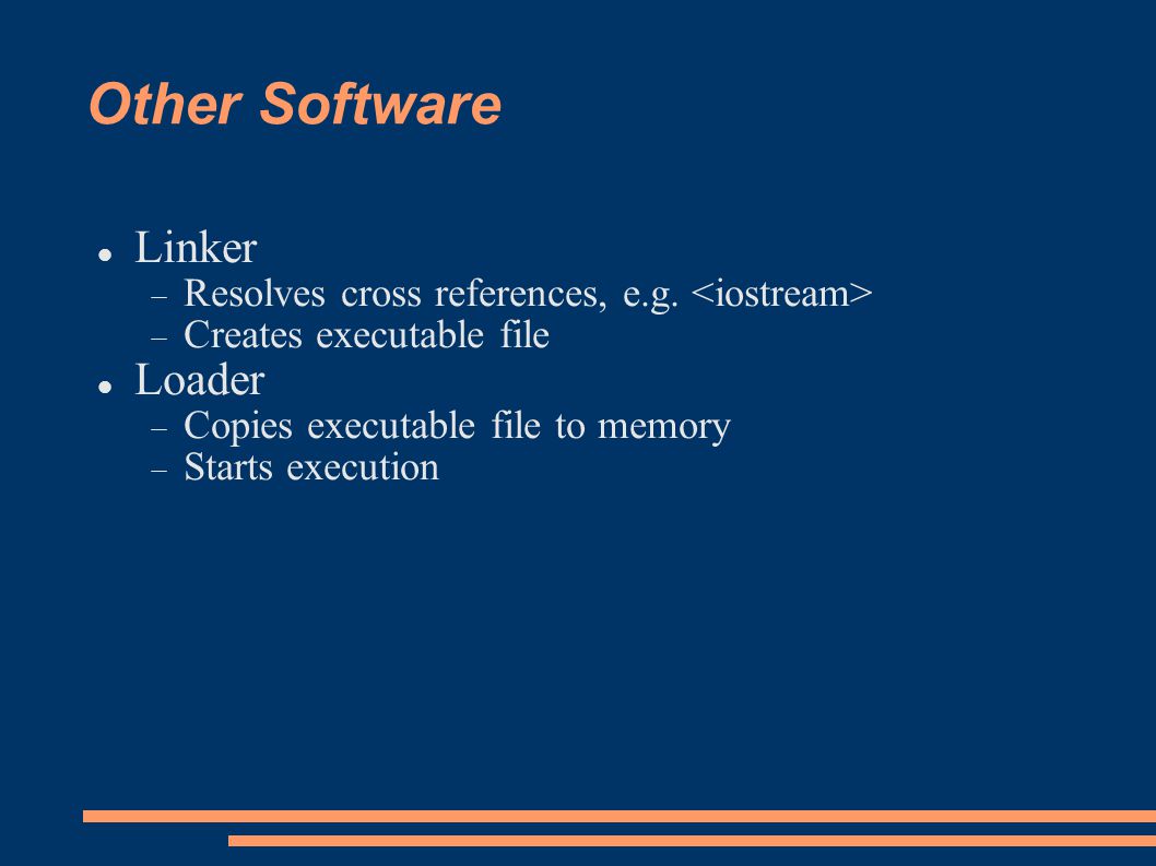 Other Software Linker  Resolves cross references, e.g.
