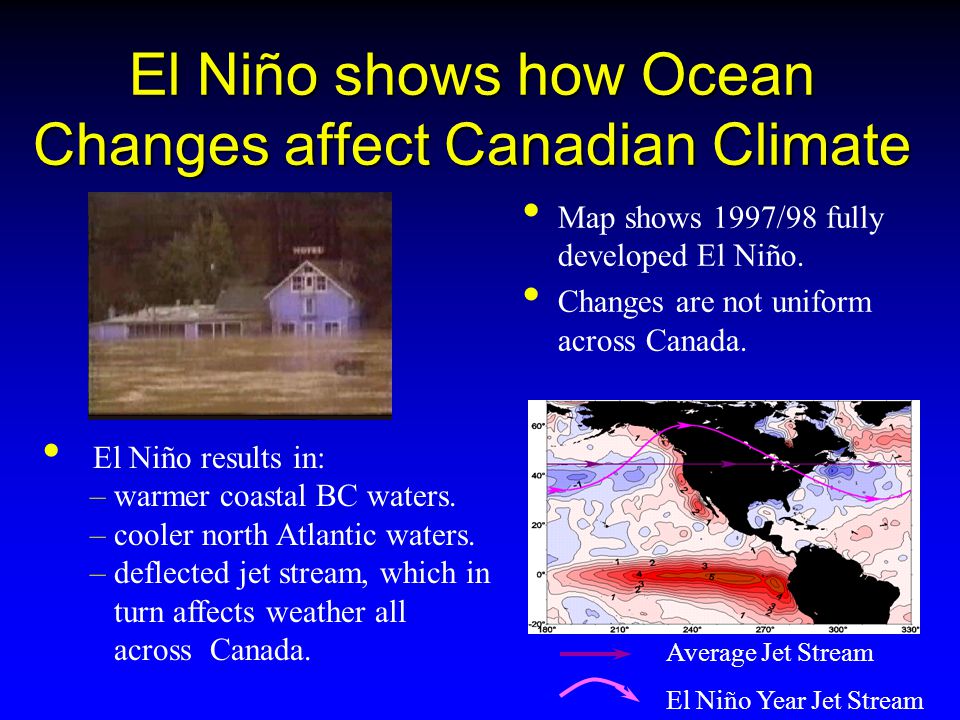 El Niño shows how Ocean Changes affect Canadian Climate Map shows 1997/98 fully developed El Niño.
