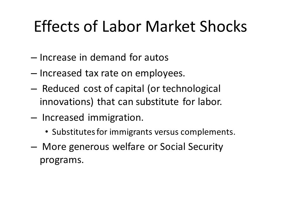 Effects of Labor Market Shocks – Increase in demand for autos – Increased tax rate on employees.