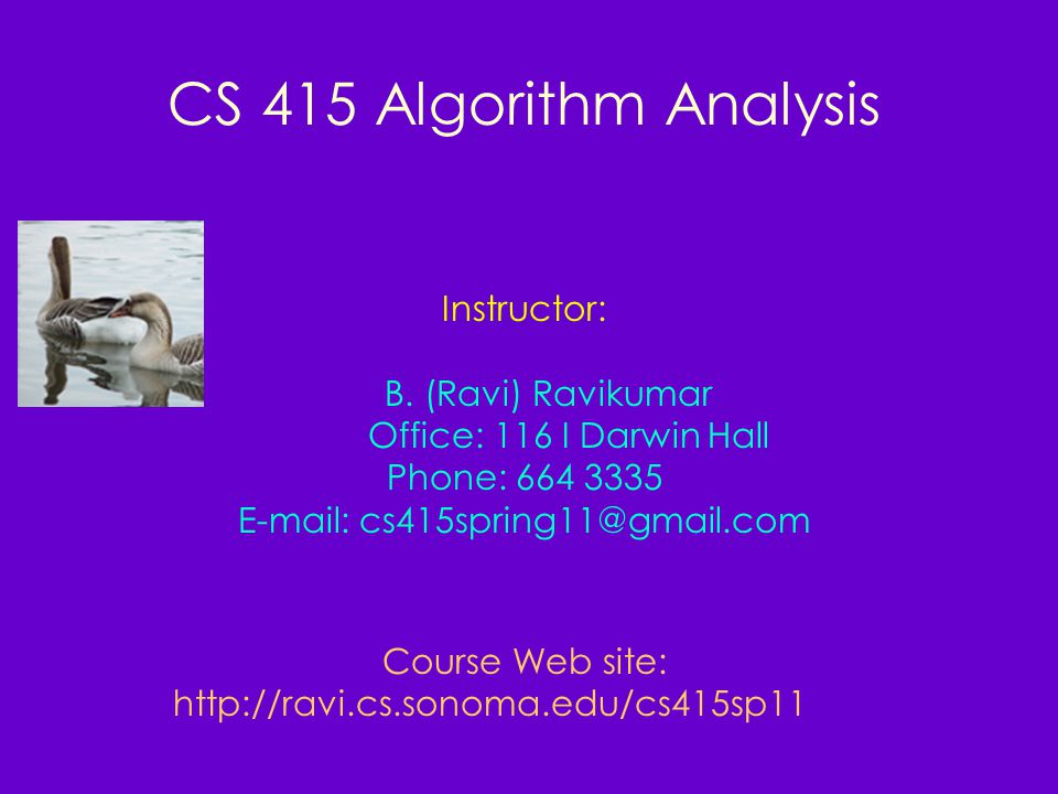 CS 415 Algorithm Analysis Instructor: B. (Ravi) Ravikumar - ppt video ...