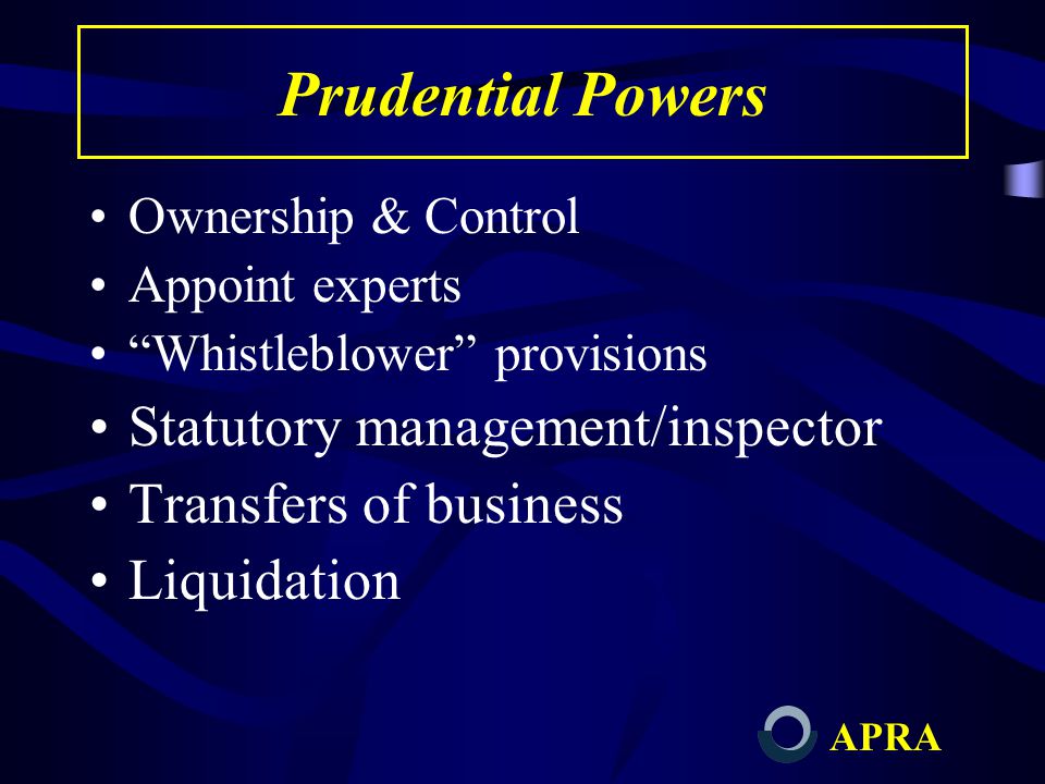APRA Powers - Conduct & Prudential Licensing Information Examinations Investigations Standards/regulations Administrative sanctions Directions Prosecution