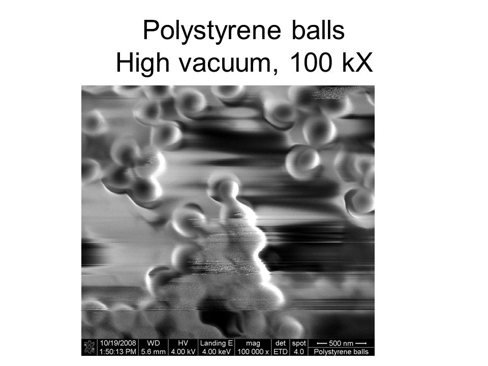 Polystyrene balls High vacuum, 100 kX