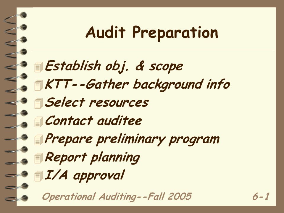 Operational Auditing--Fall Audit Preparation 4 Establish obj.