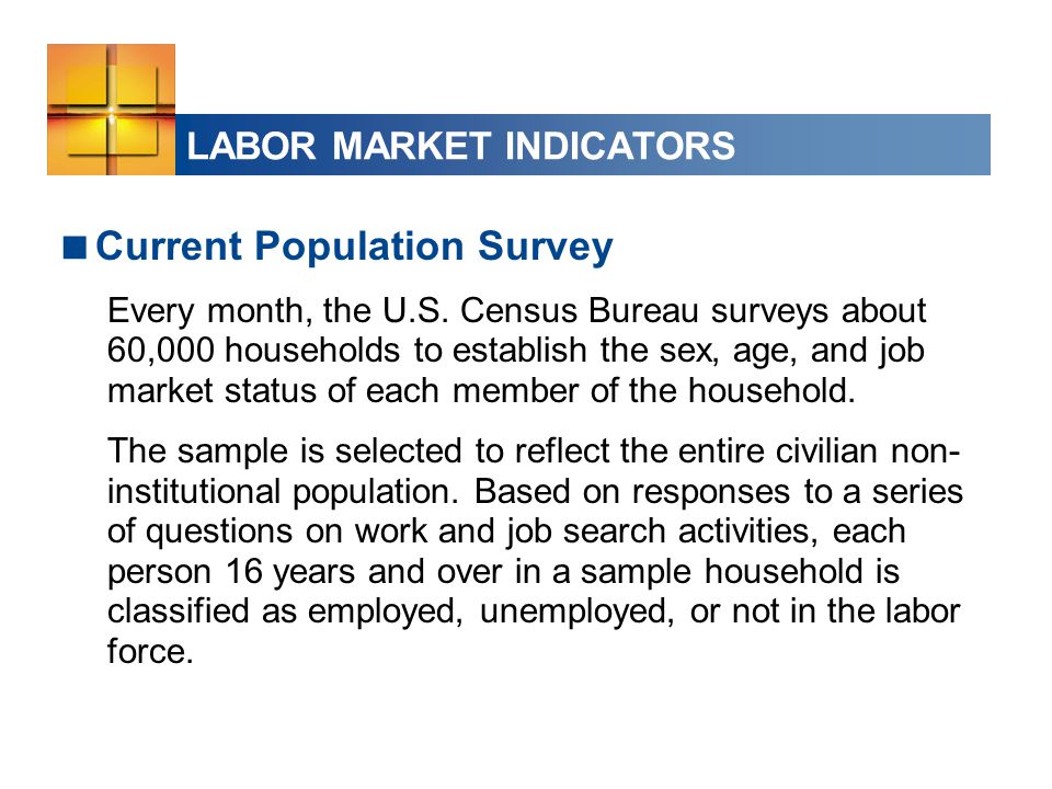 LABOR MARKET INDICATORS  Current Population Survey Every month, the U.S.