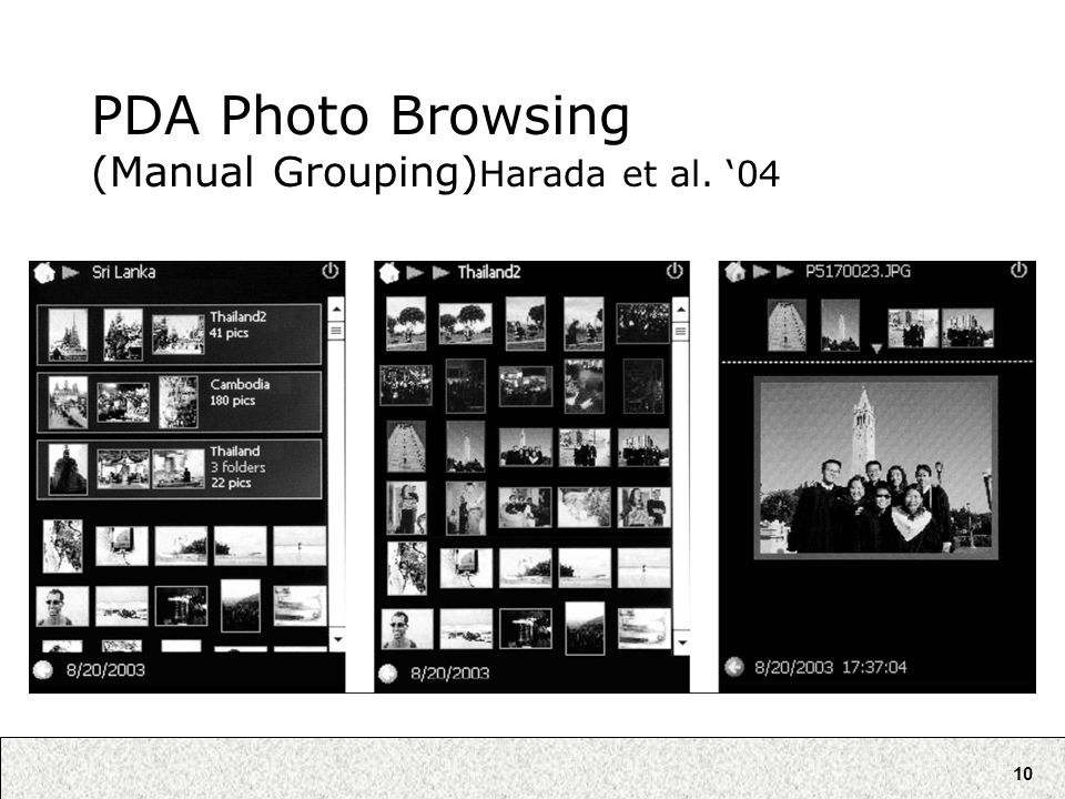 10 PDA Photo Browsing (Manual Grouping) Harada et al. ‘04