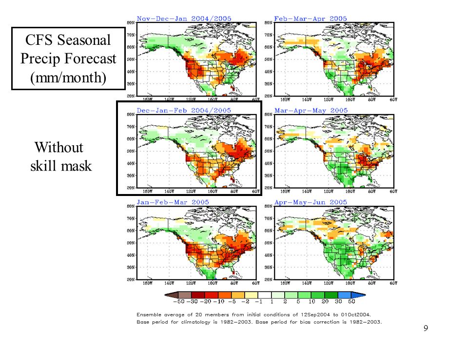 9 Without skill mask CFS Seasonal Precip Forecast (mm/month)