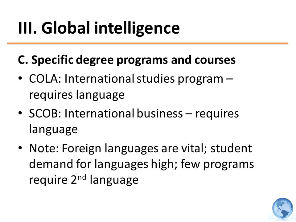 III. Global intelligence C.