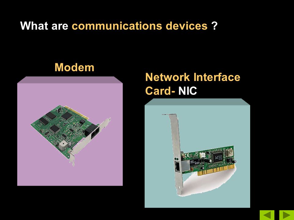 What are communications devices Modem Network Interface Card- NIC