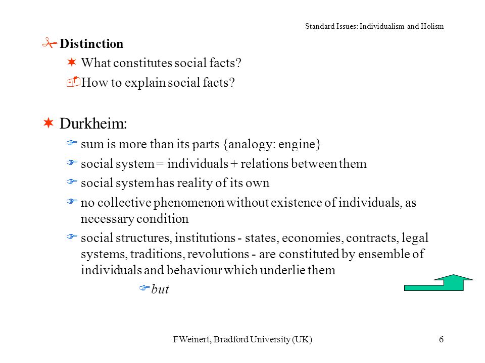 FWeinert, Bradford University (UK)6 #Distinction ¬What constitutes social facts.