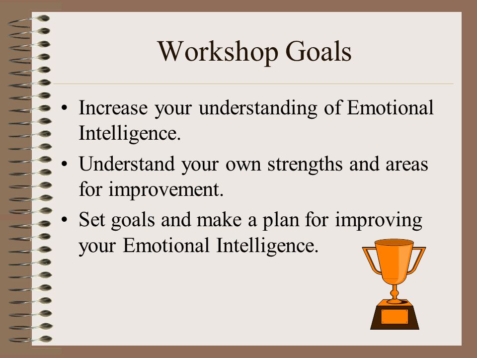 Workshop Goals Increase your understanding of Emotional Intelligence.