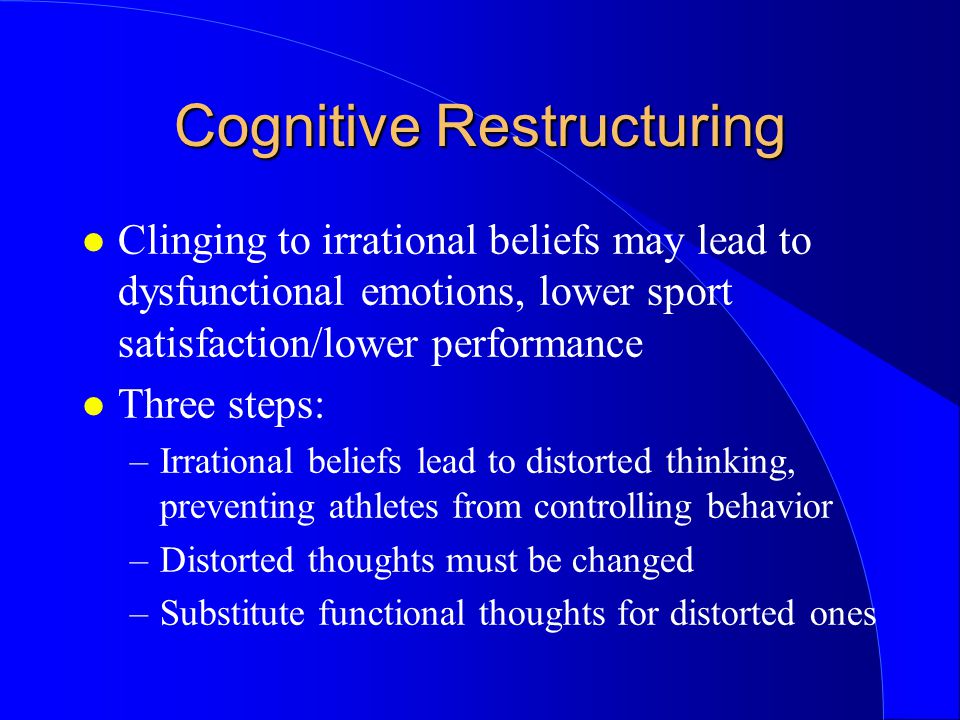 Cognitive restructuring. Irrational pattern functions. Distinct Irrational meaning. Controlling behavior