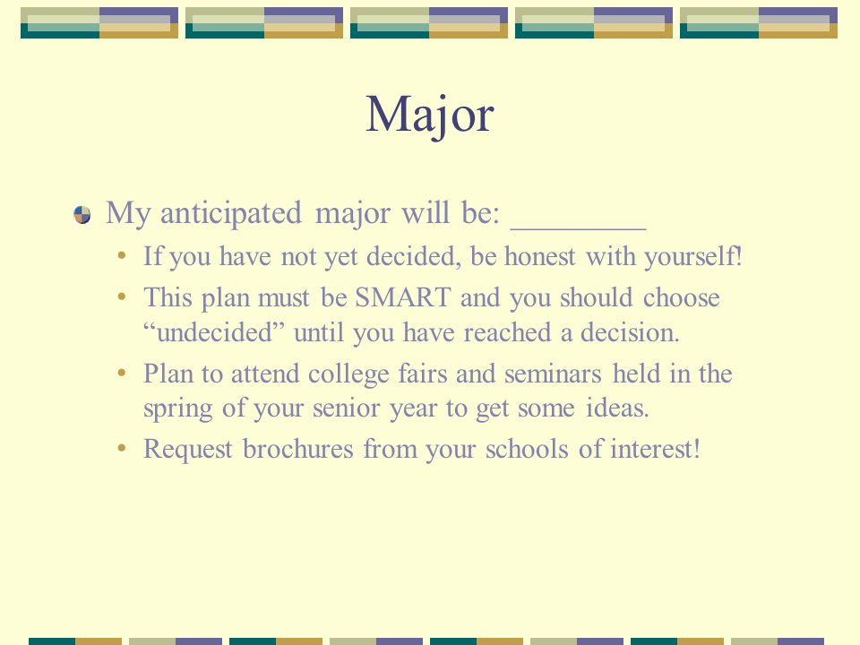 Major My anticipated major will be: ________ If you have not yet decided, be honest with yourself.