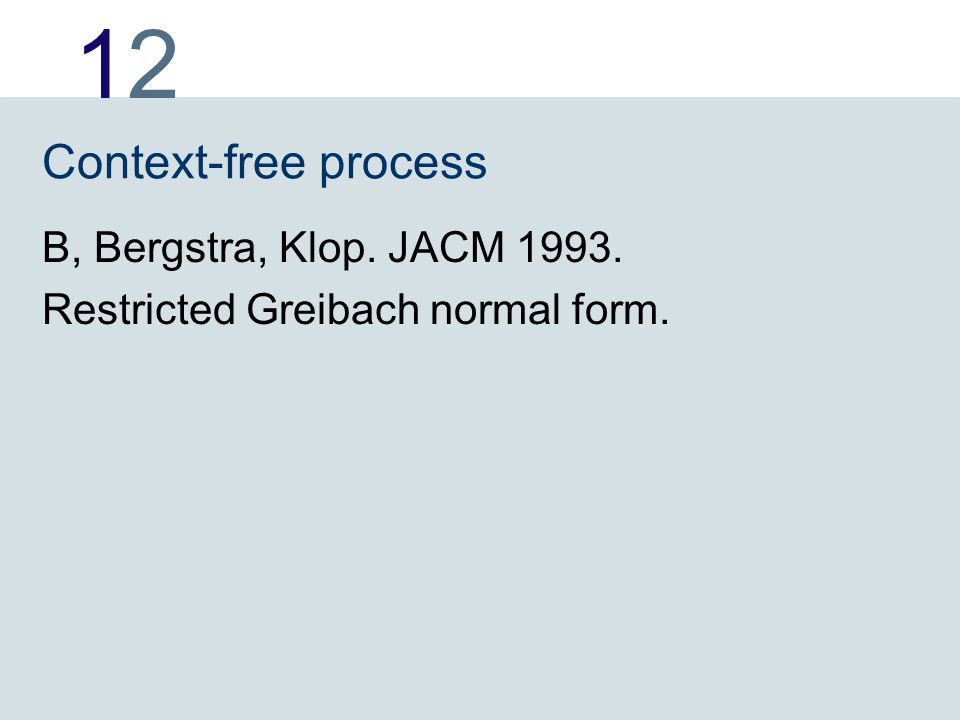 1212 Context-free process B, Bergstra, Klop. JACM Restricted Greibach normal form.
