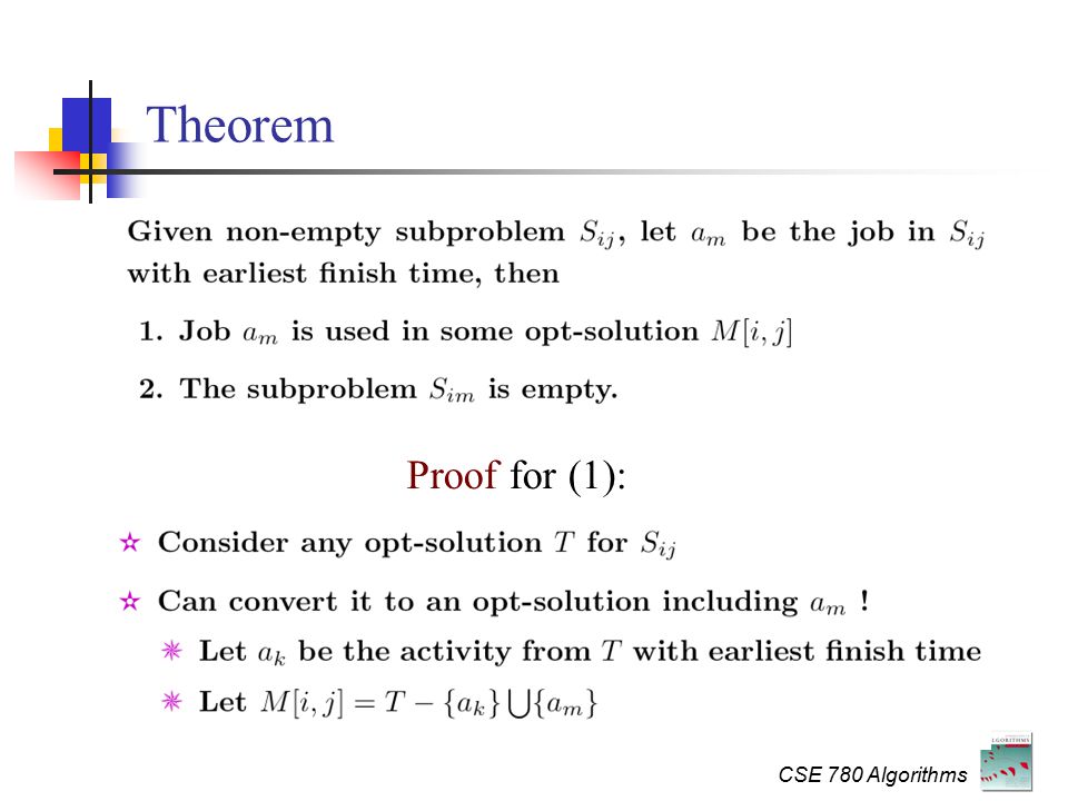 CSE 780 Algorithms Theorem Proof for (1):