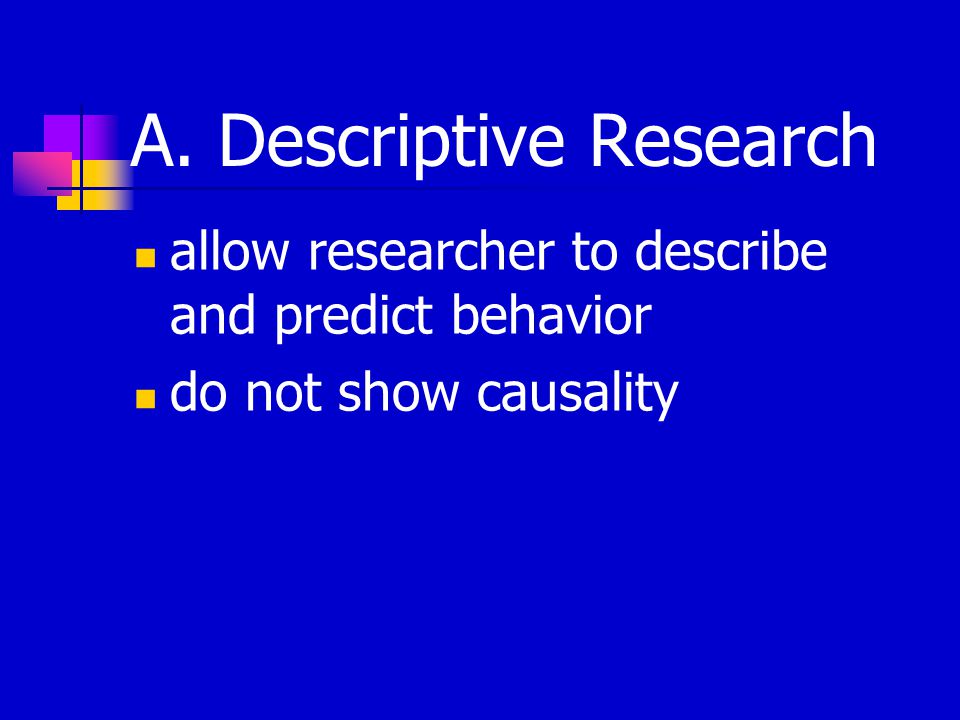 A. Descriptive Research allow researcher to describe and predict behavior do not show causality