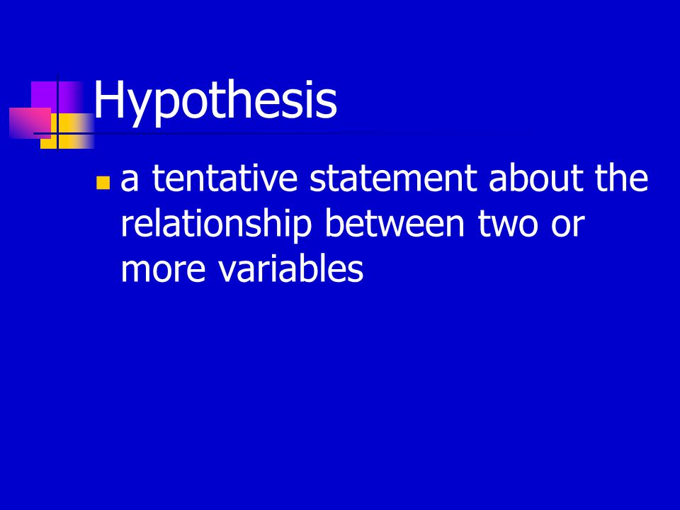 Hypothesis a tentative statement about the relationship between two or more variables