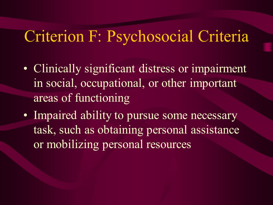 Criterion E: Physiological Criteria Marked symptoms of anxiety or increased arousal (e.g., difficulty sleeping, irritability, poor concentration, hypervigilance, exaggerated startle response, motor restlessness)