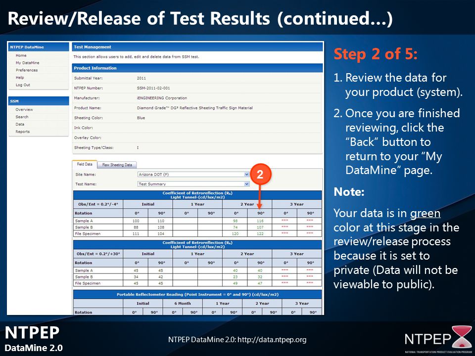 NTPEP DataMine 2.0 NTPEP DataMine 2.0 NTPEP DataMine 2.0:   Step 2 of 5: 1.Review the data for your product (system).