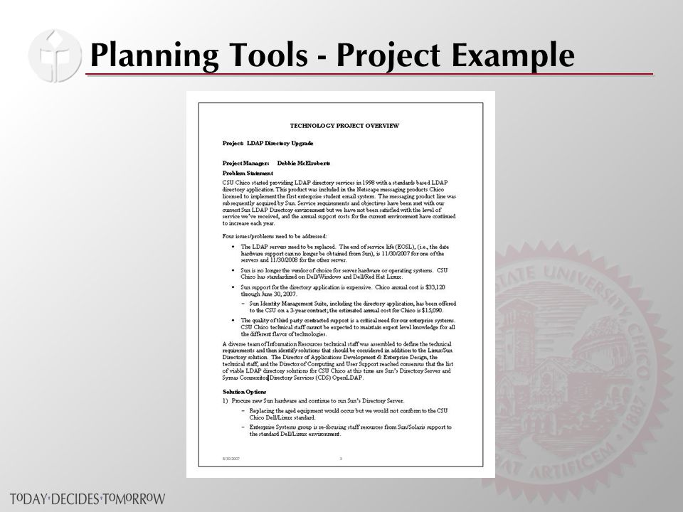 Planning Tools - Project Example