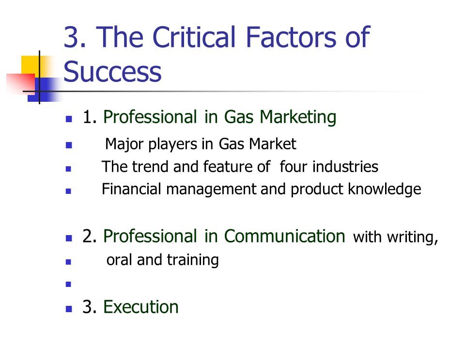 3. The Critical Factors of Success 1.
