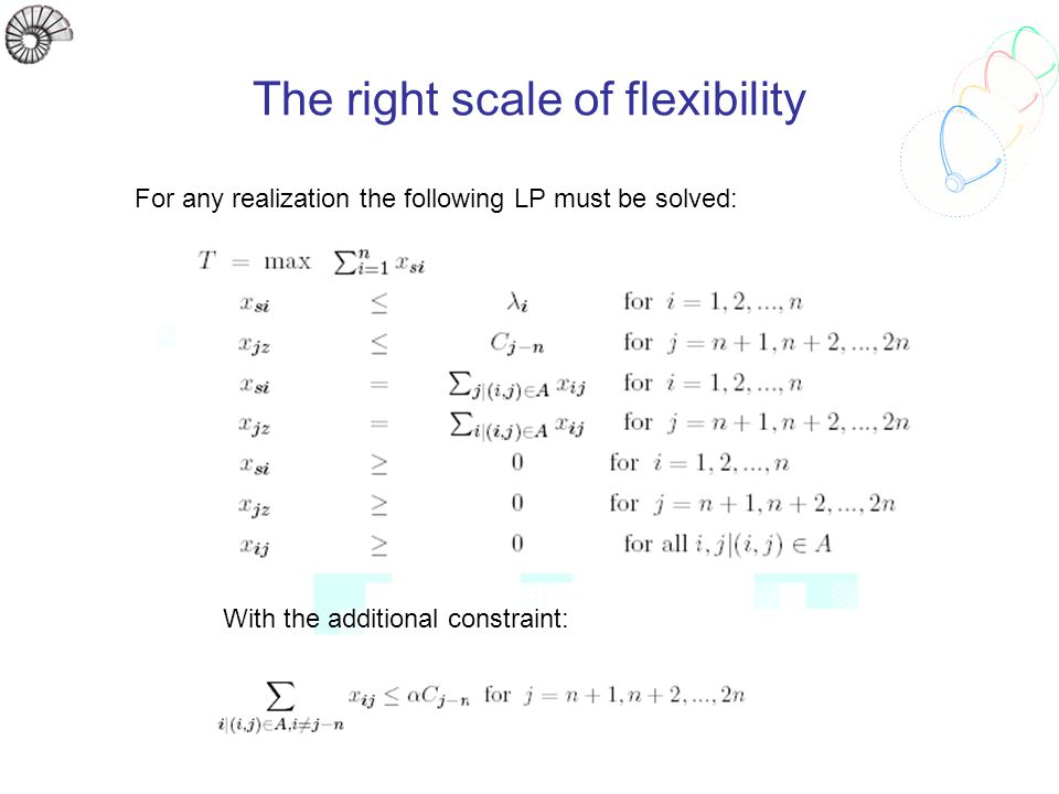 The right scale of flexibility With the additional constraint: For any realization the following LP must be solved: