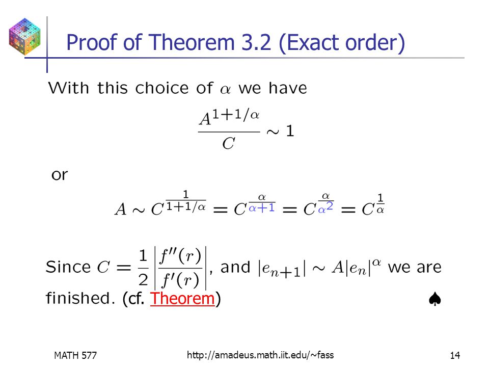 MATH 577http://amadeus.math.iit.edu/~fass14 Proof of Theorem 3.2 (Exact order) (cf. Theorem)Theorem