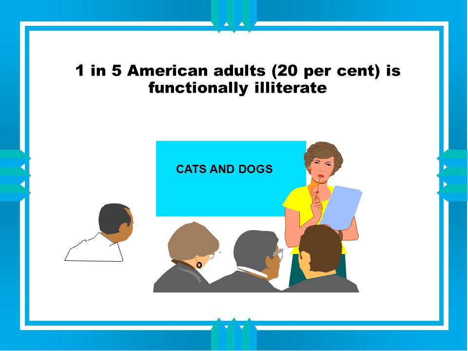 CATS AND DOGS 1 in 5 American adults (20 per cent) is functionally illiterate