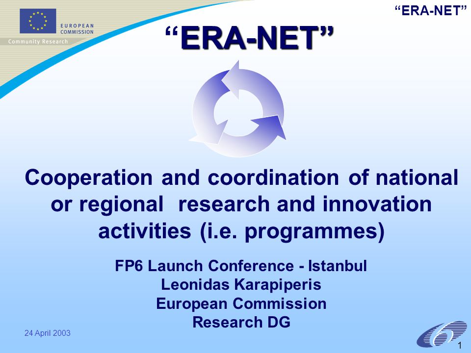 ERA-NET 24 April Cooperation and coordination of national or regional research and innovation activities (i.e.