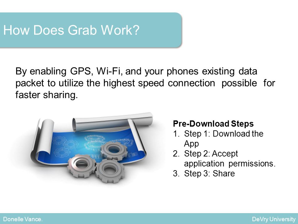 By enabling GPS, Wi-Fi, and your phones existing data packet to utilize the highest speed connection possible for faster sharing.