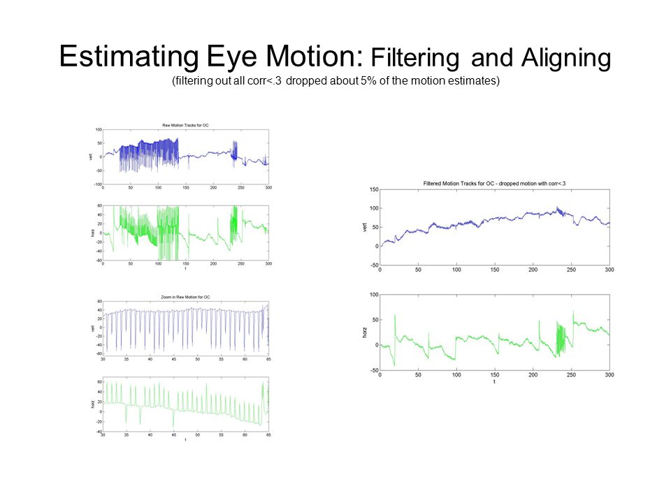 Estimating Eye Motion: Filtering and Aligning (filtering out all corr<.3 dropped about 5% of the motion estimates)
