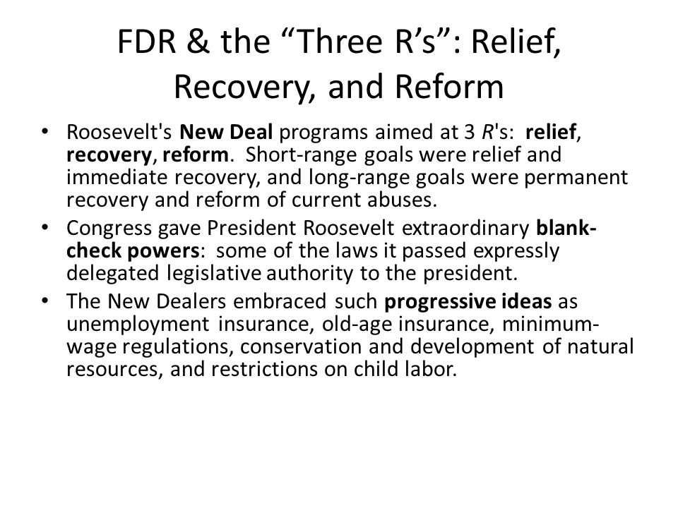 roosevelt relief recovery and reform relief recovery reform