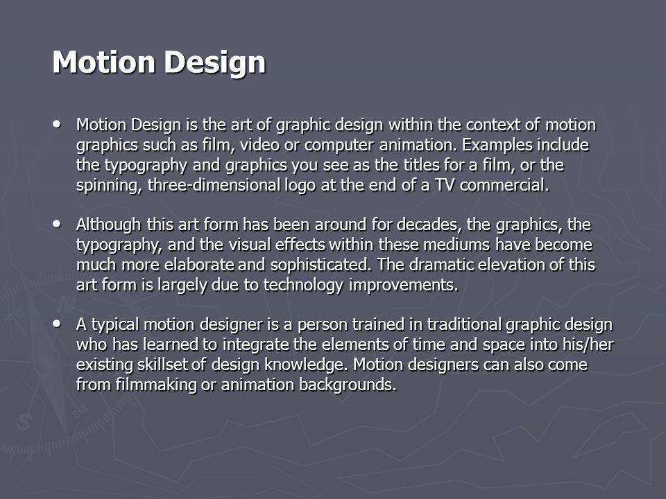 MOTION GRAPHIC. Introduction Motion graphics are graphics that use video  and/or animation technology to create the illusion of motion or a  transforming. - ppt download