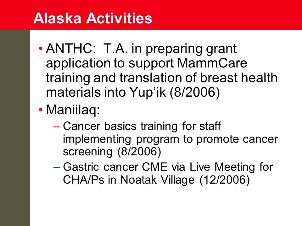 Alaska Activities ANTHC: T.A.