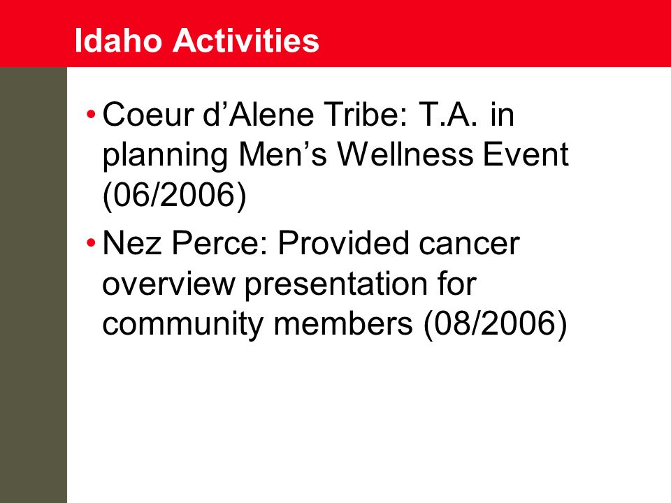 Idaho Activities Coeur d’Alene Tribe: T.A.