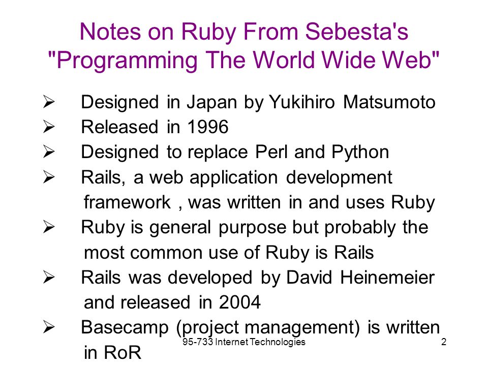 Internet Technologies1 Internet Technologies Ruby and Ruby on Rails ...