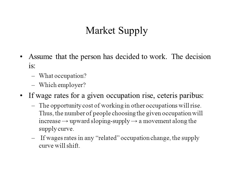 Market Supply Assume that the person has decided to work.