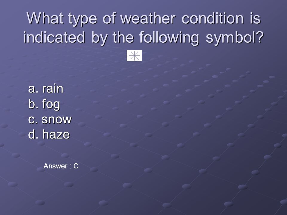 What type of weather condition is indicated by the following symbol.
