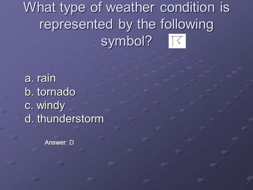 What type of weather condition is represented by the following symbol.