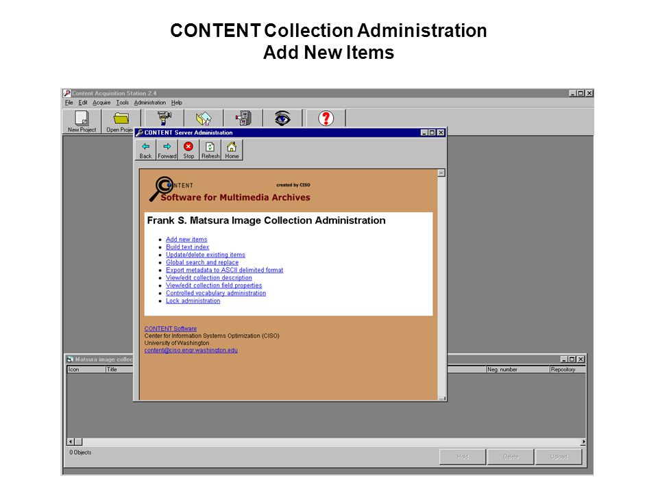 CONTENT Collection Administration Add New Items