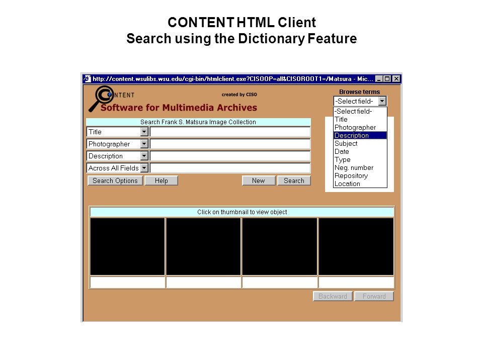 CONTENT HTML Client Search using the Dictionary Feature