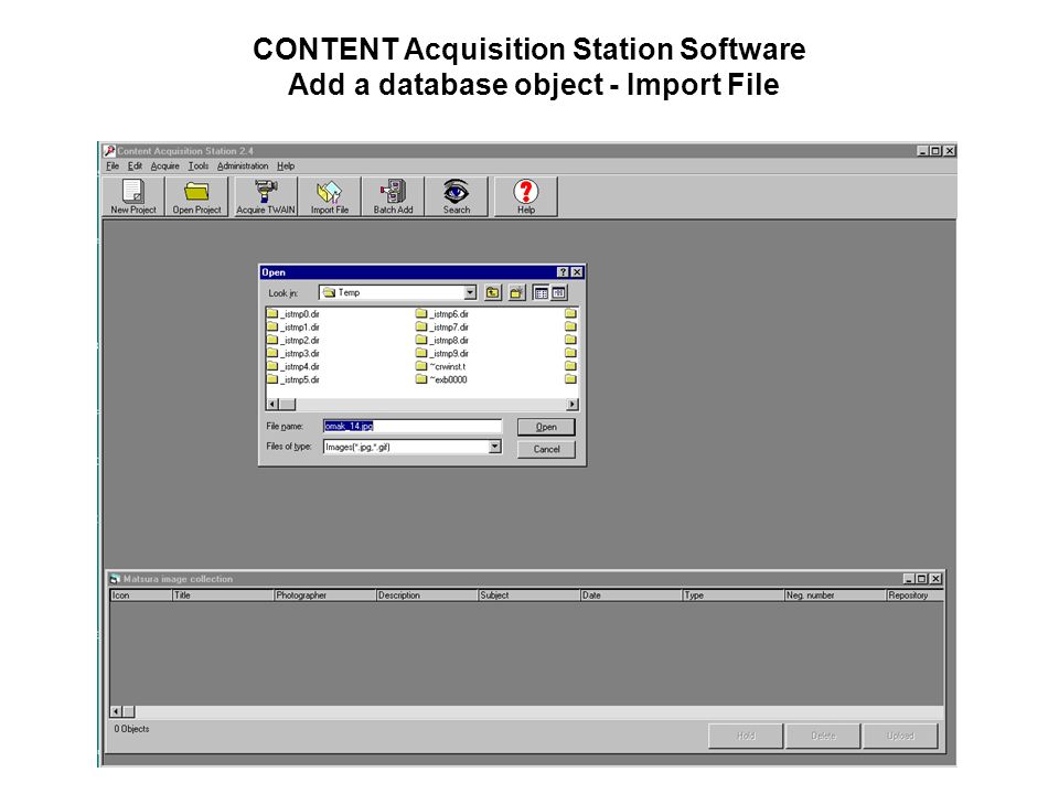 CONTENT Acquisition Station Software Add a database object - Import File