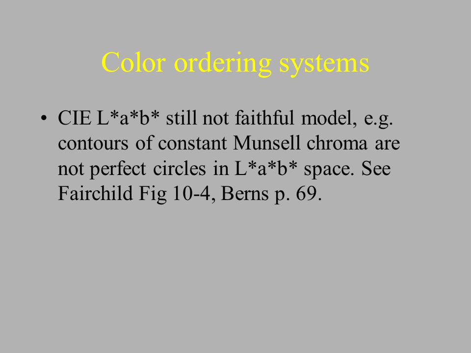 Color ordering systems CIE L*a*b* still not faithful model, e.g.