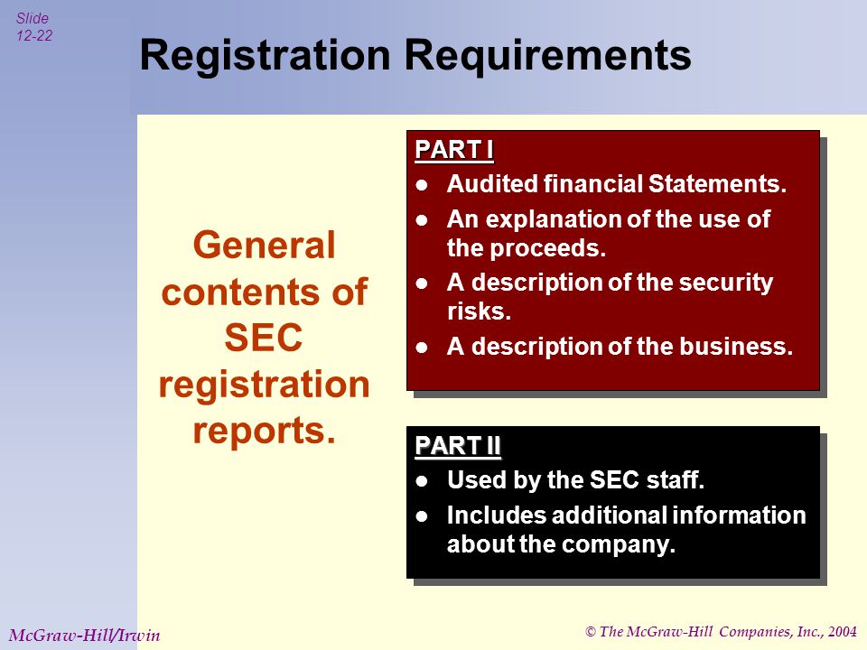 © The McGraw-Hill Companies, Inc., 2004 Slide McGraw-Hill/Irwin General contents of SEC registration reports.