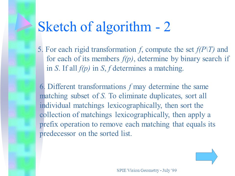 SPIE Vision Geometry - July 99 Sketch of algorithm