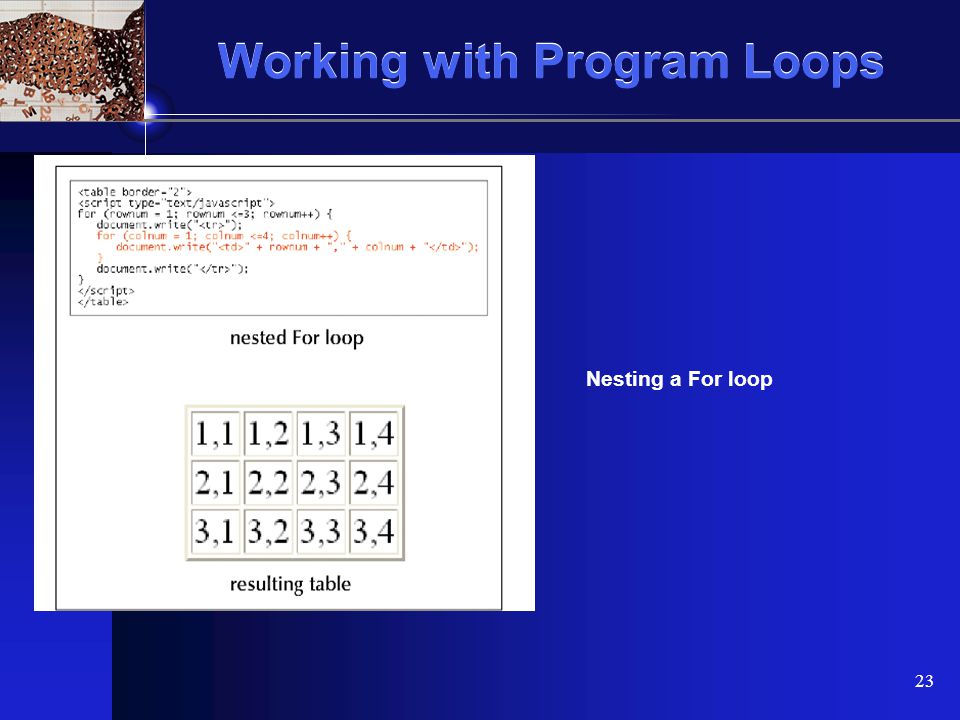 XP 23 Working with Program Loops Nesting a For loop
