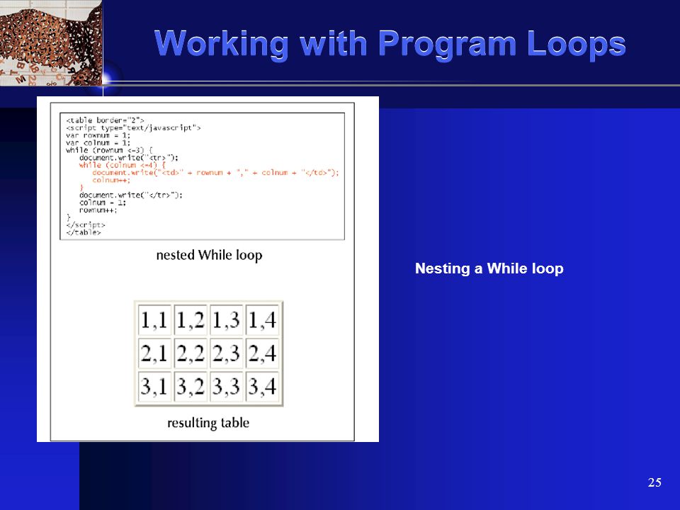 XP 25 Working with Program Loops Nesting a While loop